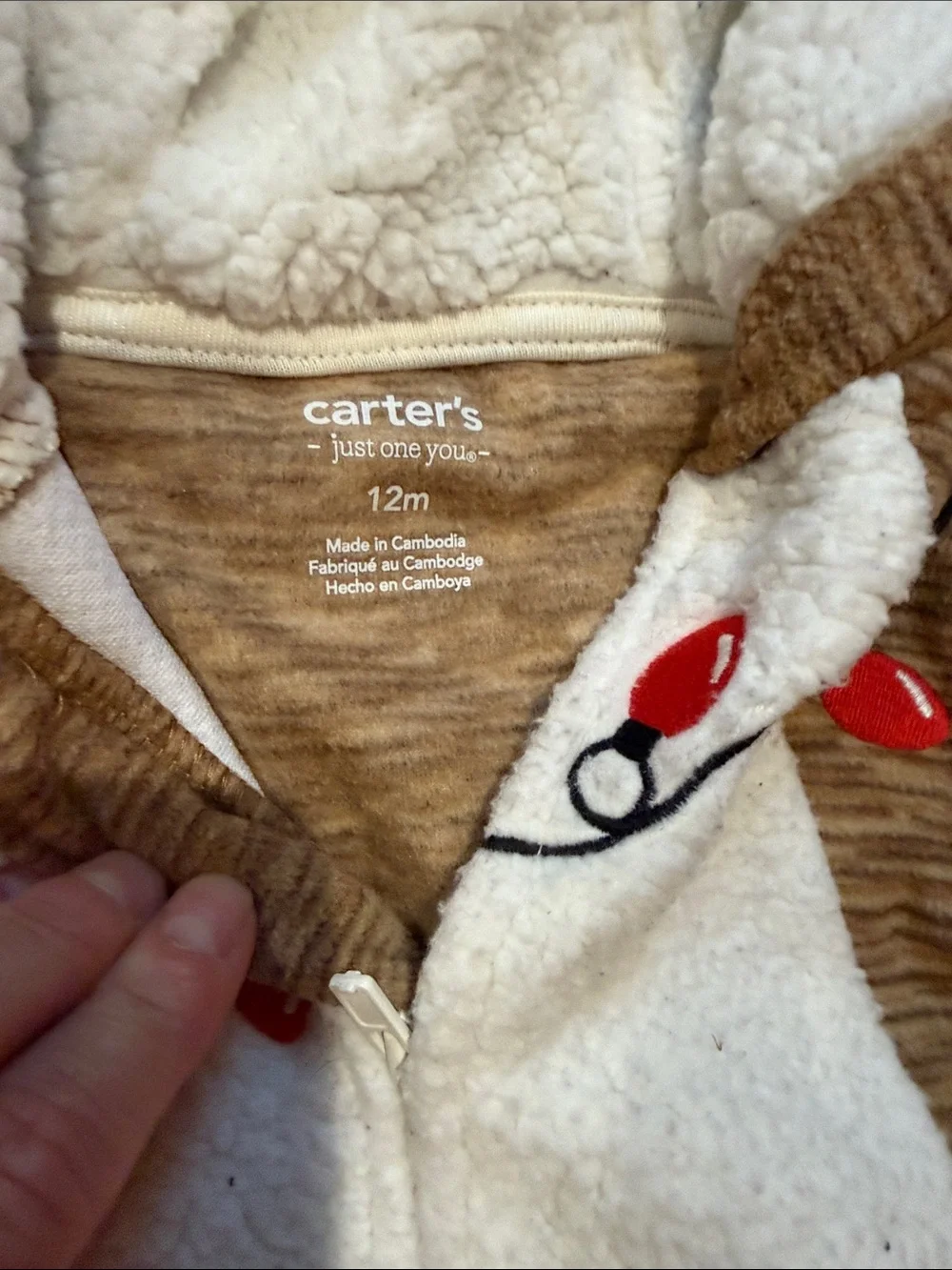 Kids Cozy Brown Reindeer One-Piece with Hood - Size 12 Months